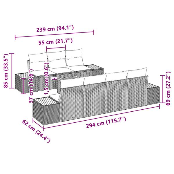 vidaXL Σετ Καναπέ Κήπου με μαξιλάρι 8 pcs Μπεζ Πολυ ράταν