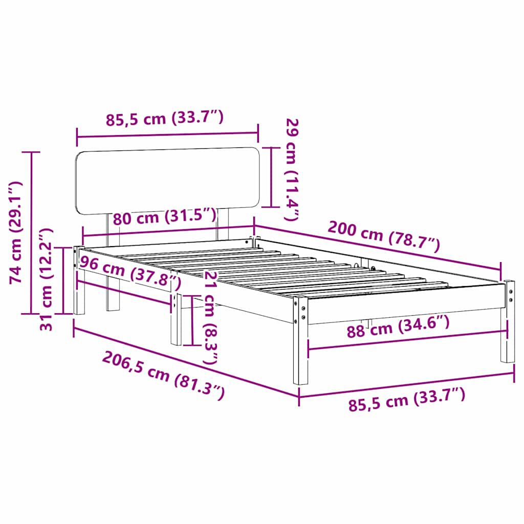 vidaXL Σκελετός Κρεβατιού Φυσικό 80 x 200 cm Μασίφ ξύλο πεύκου