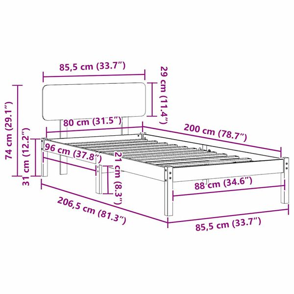vidaXL Σκελετός Κρεβατιού Φυσικό 80 x 200 cm Μασίφ ξύλο πεύκου