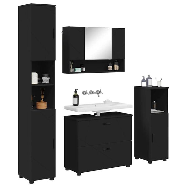 vidaXL Σετ Επίπλων Μπάνιου με συρτάρι 4 pcs Μαύρο 30 x 35 x 192 εκ.