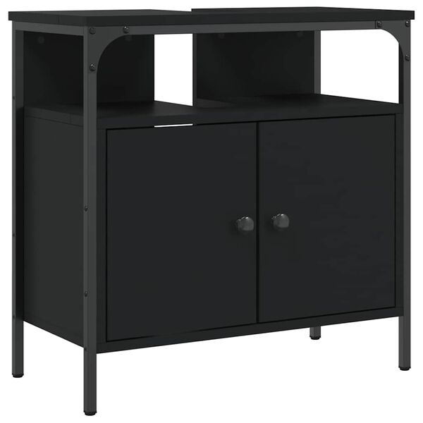 vidaXL Ντουλάπι Νιπτήρα Μπάνιου Μαύρο 60x30x60 εκ. Επεξεργασμένο Ξύλο