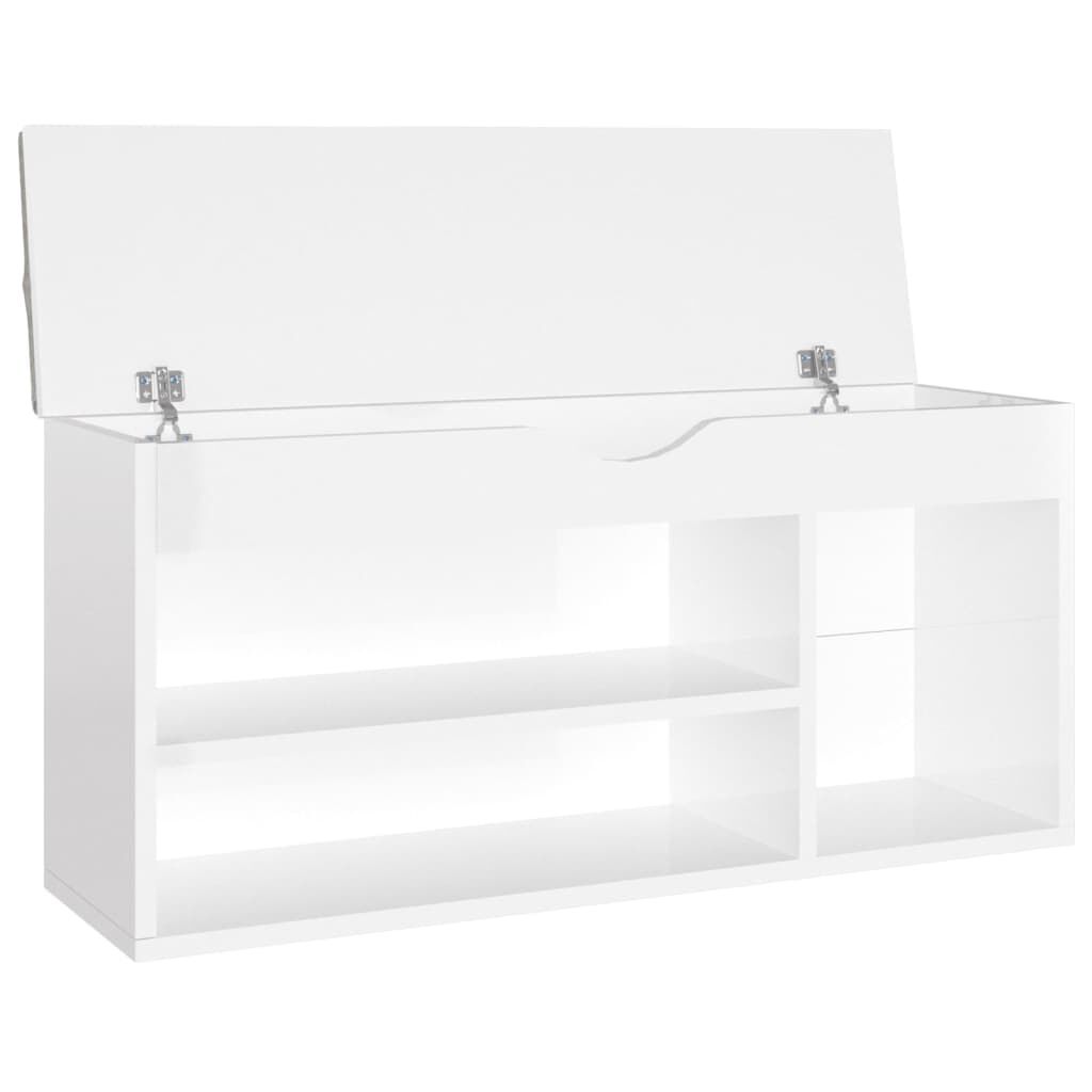 vidaXL Παπουτσοθήκη Γυαλ. Λευκή 104x30x49εκ. Επεξ. Ξύλο με Μαξιλάρι