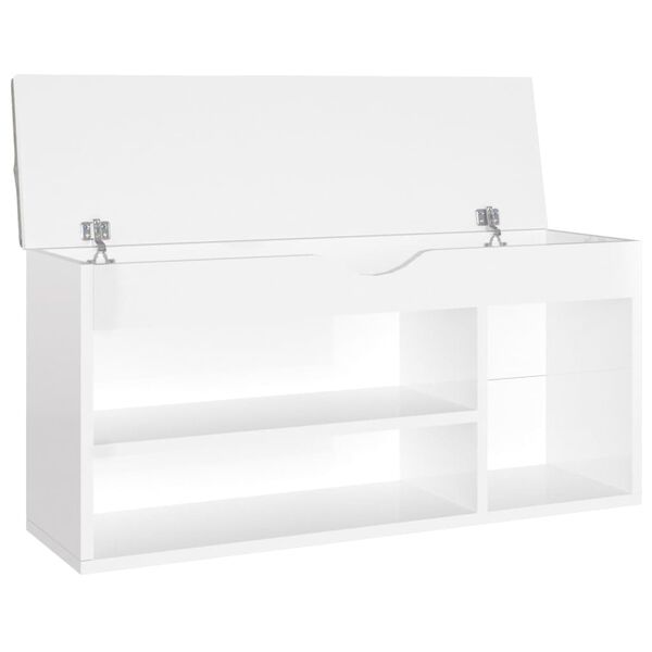 vidaXL Παπουτσοθήκη Γυαλ. Λευκή 104x30x49εκ. Επεξ. Ξύλο με Μαξιλάρι