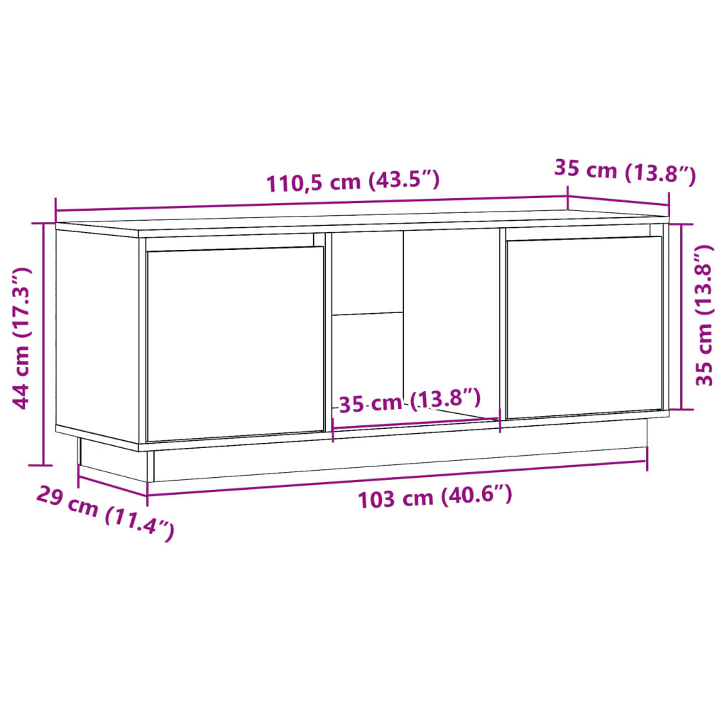 vidaXL Έπιπλο Τηλεόρασης Λευκό 110,5x35x44 εκ. από Μασίφ Ξύλο Πεύκου