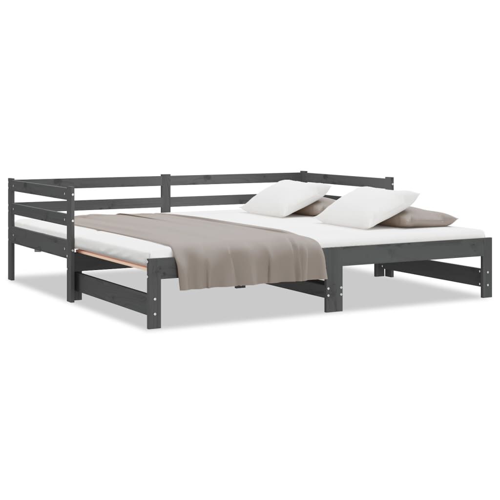 vidaXL Καναπές Κρεβάτι Γκρι 2 x (90 x 200) εκ. από Μασίφ Ξύλο Πεύκου