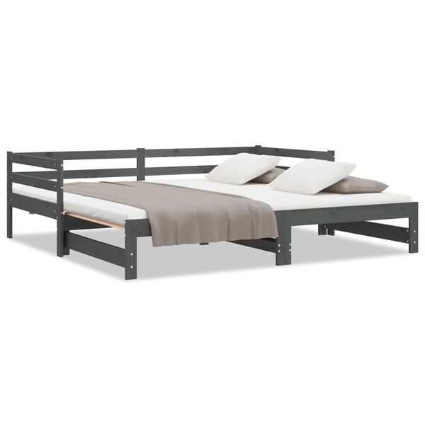 vidaXL Καναπές Κρεβάτι Γκρι 2 x (90 x 200) εκ. από Μασίφ Ξύλο Πεύκου