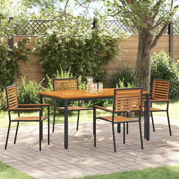 vidaXL Σέτ φαγητού για κήπο 5 pcs Μαύρο 150 x 90 x 75 cm