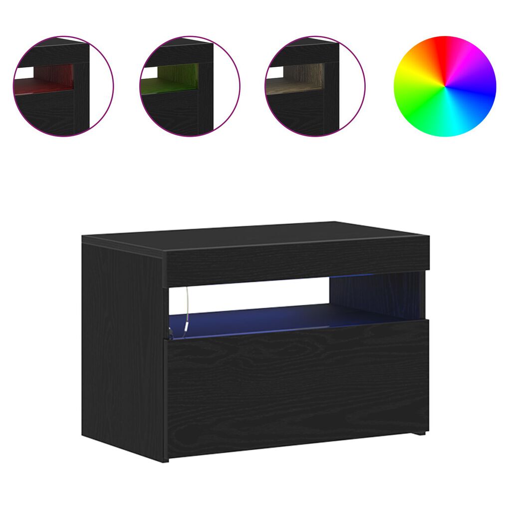 vidaXL Κομοδίνο με LED Φώτα Μαύρη Δρυός 60x35x40 εκ. Ξύλινα