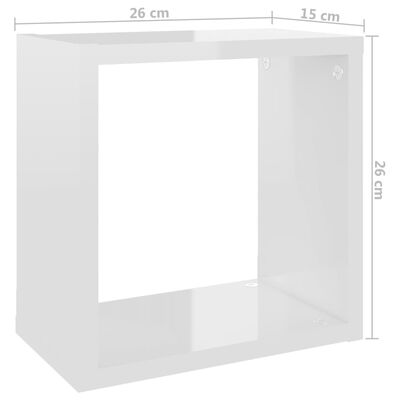 vidaXL Ράφια Κύβοι Τοίχου 2 τεμ. Γυαλιστερό Λευκό 26 x 15 x 26 εκ.