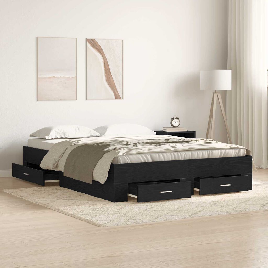 vidaXL Κρεβάτι με Συρτάρια Μαύρο Δρυς 135x190 εκ. Μηχανικά Ξύλα