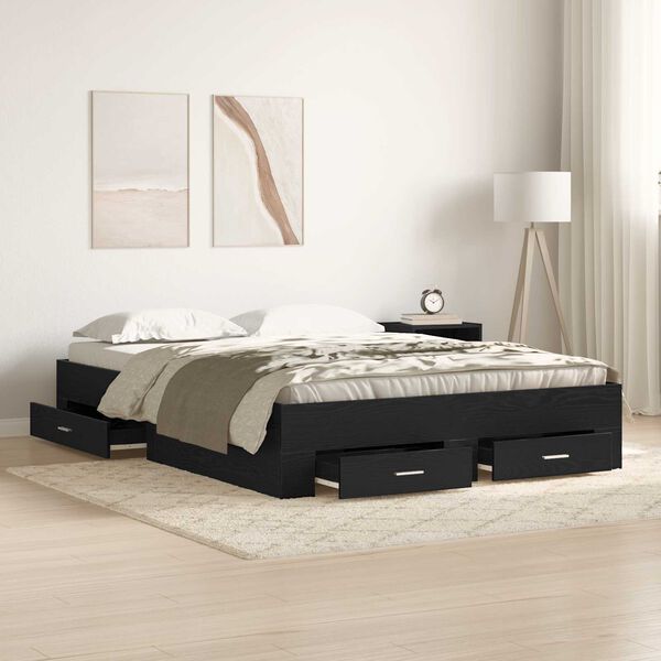 vidaXL Κρεβάτι με Συρτάρια Μαύρο Δρυς 135x190 εκ. Μηχανικά Ξύλα