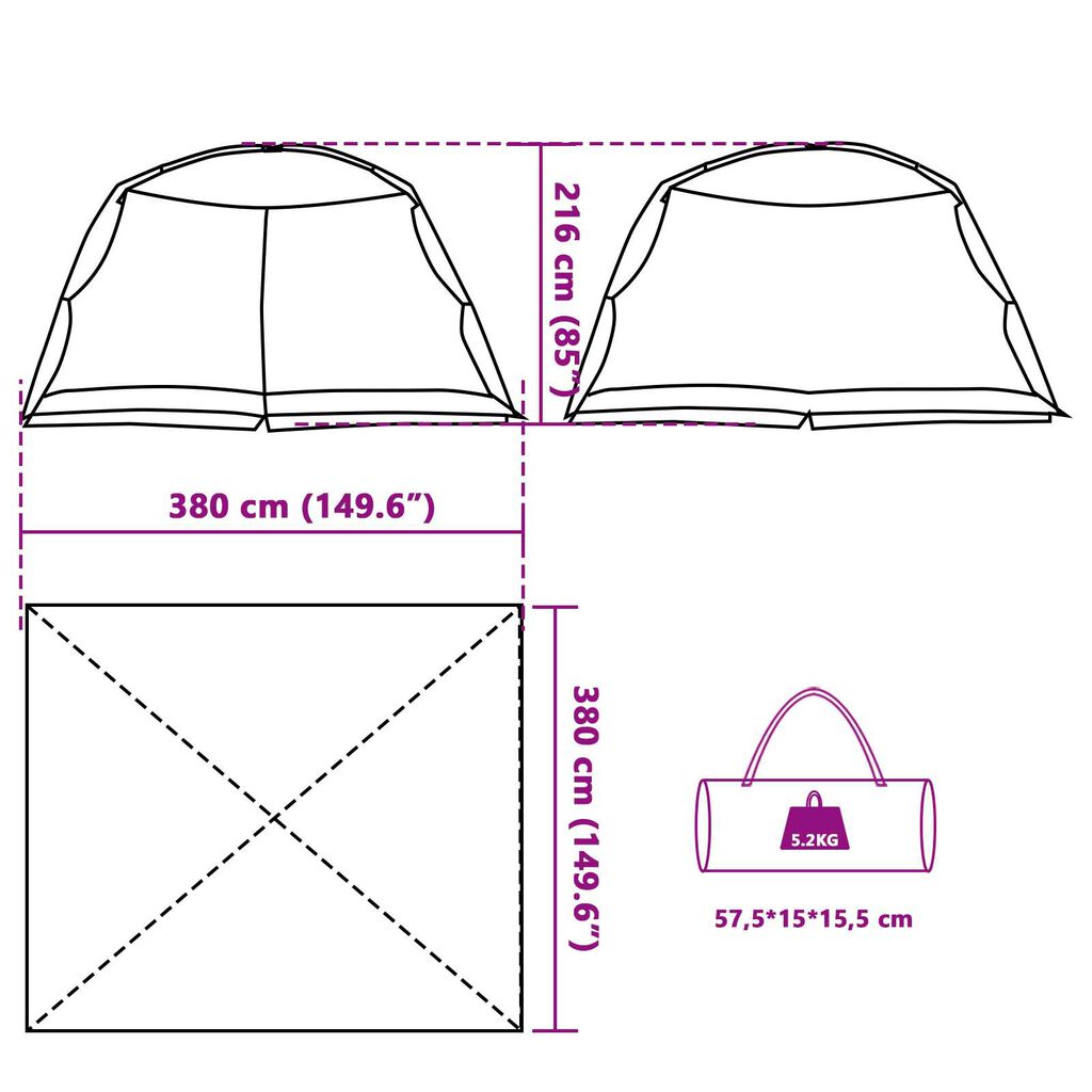 vidaXL Σκηνές με στέγη Αζούρ μπλε 380 x 380 x 225 εκ. Πολυεστέρας
