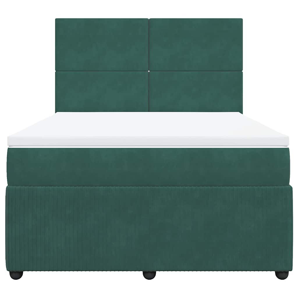 vidaXL Κρεβάτι Boxspring με Στρώμα Σκούρο Πράσινο 140x190εκ. Βελούδινο