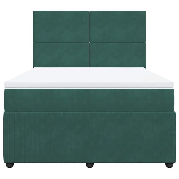 vidaXL Κρεβάτι Boxspring με Στρώμα Σκούρο Πράσινο 140x190εκ. Βελούδινο
