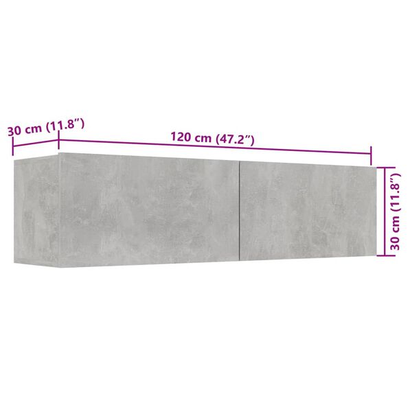 vidaXL Έπιπλο Τηλεόρασης Γκρι Σκυροδέματος 120x30x30εκ. από Επεξ. Ξύλο