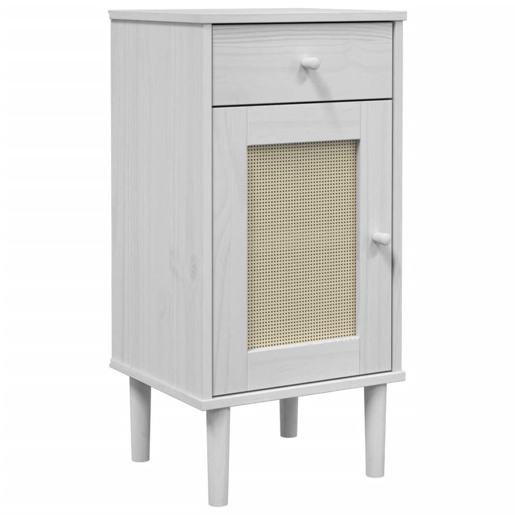 vidaXL Κομοδίνο SENJA Λευκό Όψη Ρατάν 40x35x80εκ από Μασίφ Ξύλο Πεύκου
