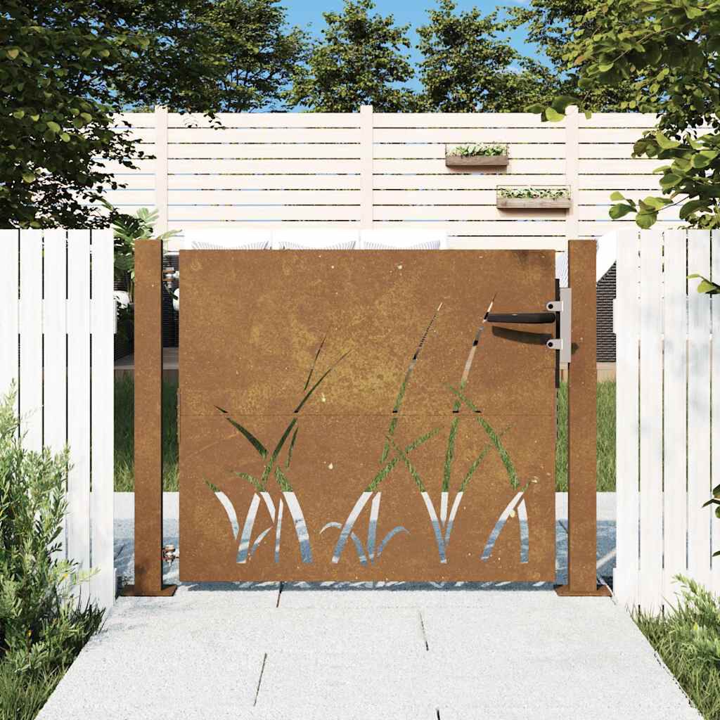 vidaXL Πύλη Κήπου με Σχέδιο Γρασίδι 105 x 80 εκ. από Ατσάλι Corten