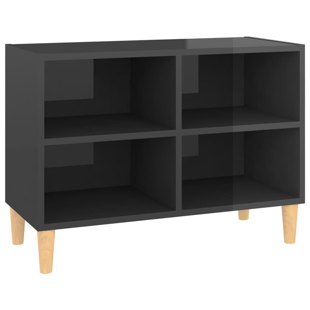 vidaXL Έπιπλο Τηλεόρασης Γυαλ. Γκρι 69,5x30x50 εκ. Μασίφ Ξύλινα Πόδια