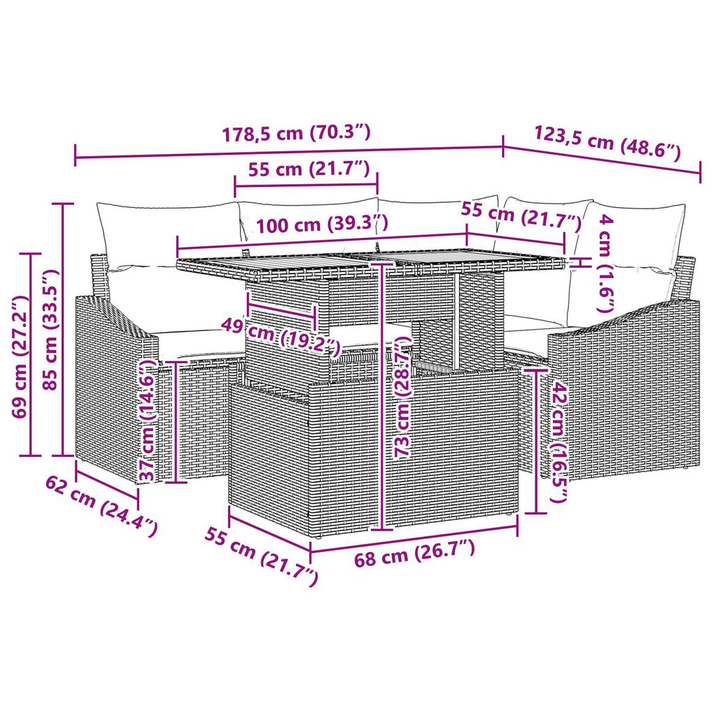 vidaXL Σέτ φαγητού για κήπο Μαύρο και Κρέμα 100 x 55 x 73 εκ