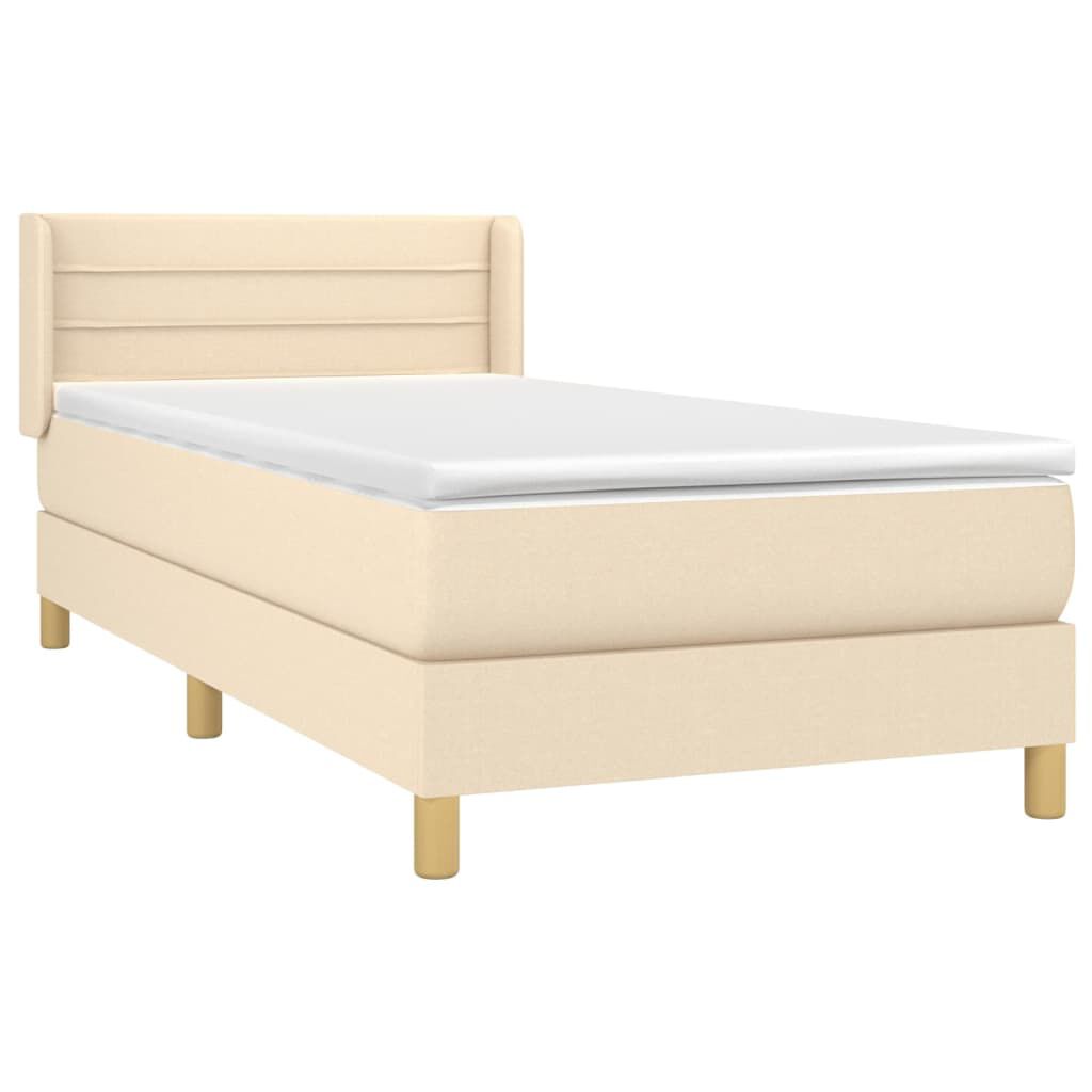 vidaXL Κρεβάτι Boxspring με Στρώμα Κρεμ 90x200 εκ.Υφασμάτινο