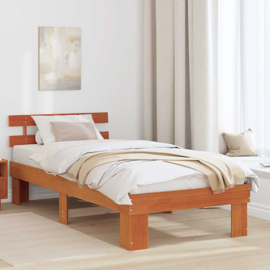 vidaXL Κρεβάτι με Κεφαλάρι Καφέ 75x190 εκ. Μασίφ ξύλο πεύκου