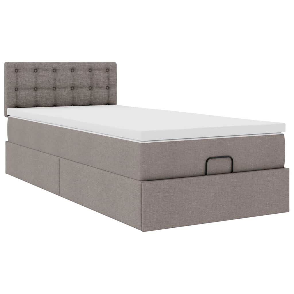 vidaXL Οθωμανικό κρεβάτι με στρώμα & LEDs Taupe 100x200 cm Ύφασμα