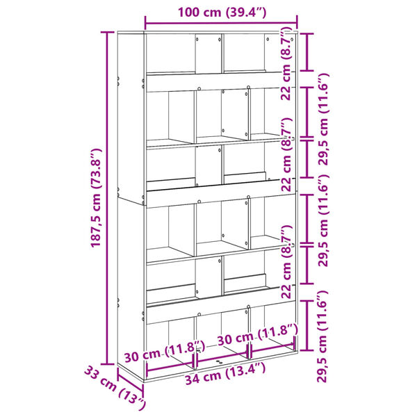 vidaXL Βιβλιοθήκη Λευκή 100x33x187,5 εκ. Επεξ. Ξύλο
