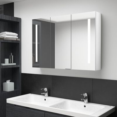 vidaXL Καθρέφτης Μπάνιου με Ντουλάπι & LED Γυαλ. Λευκό 89x14x62 εκ.