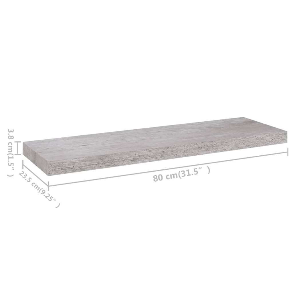 vidaXL Ράφια Τοίχου 2 τεμ. Γκρι Σκυροδέματος 80x23,5x3,8 εκ. MDF