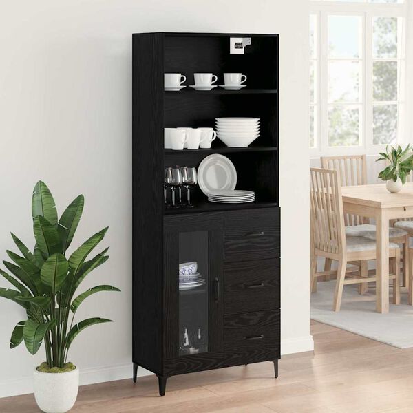 vidaXL Highboard Μαύρη Οξυά 69,5 x 34 x 180 εκ. Επεξεργασμένο ξύλο