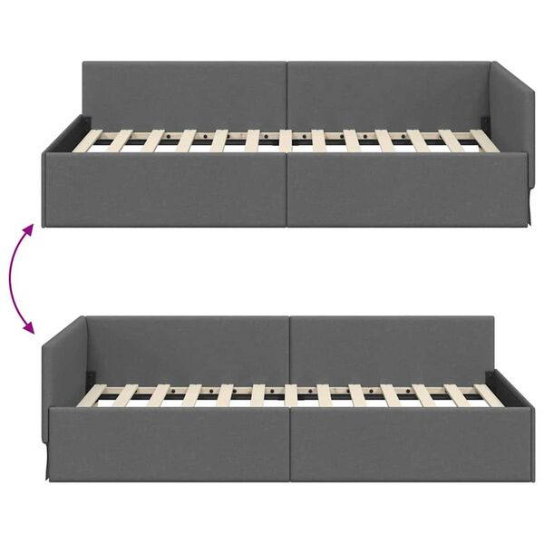 vidaXL Κρεβάτι Γωνίας Σκούρο γκρι 90 x 200 cm Ύφασμα και Έργο ξύλου