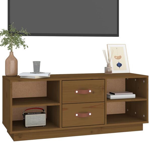 vidaXL Έπιπλο Τηλεόρασης Καφέ Μελί 100x34x40 εκ. από Μασίφ Ξύλο Πεύκου