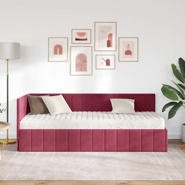 vidaXL Κρεβάτι Γωνίας με στρώμα Μπορντό 80 x 200 cm Βελούδο