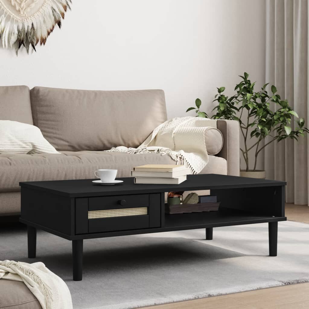 vidaXL Τραπεζάκι Σαλονιού SENJA Μαύρο / Ρατάν 100x55x33 εκ. Μασίφ Ξύλο