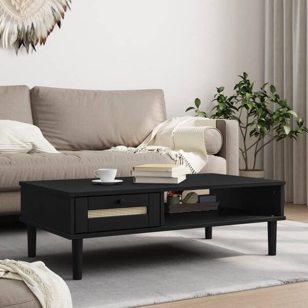 vidaXL Τραπεζάκι Σαλονιού SENJA Μαύρο / Ρατάν 100x55x33 εκ. Μασίφ Ξύλο