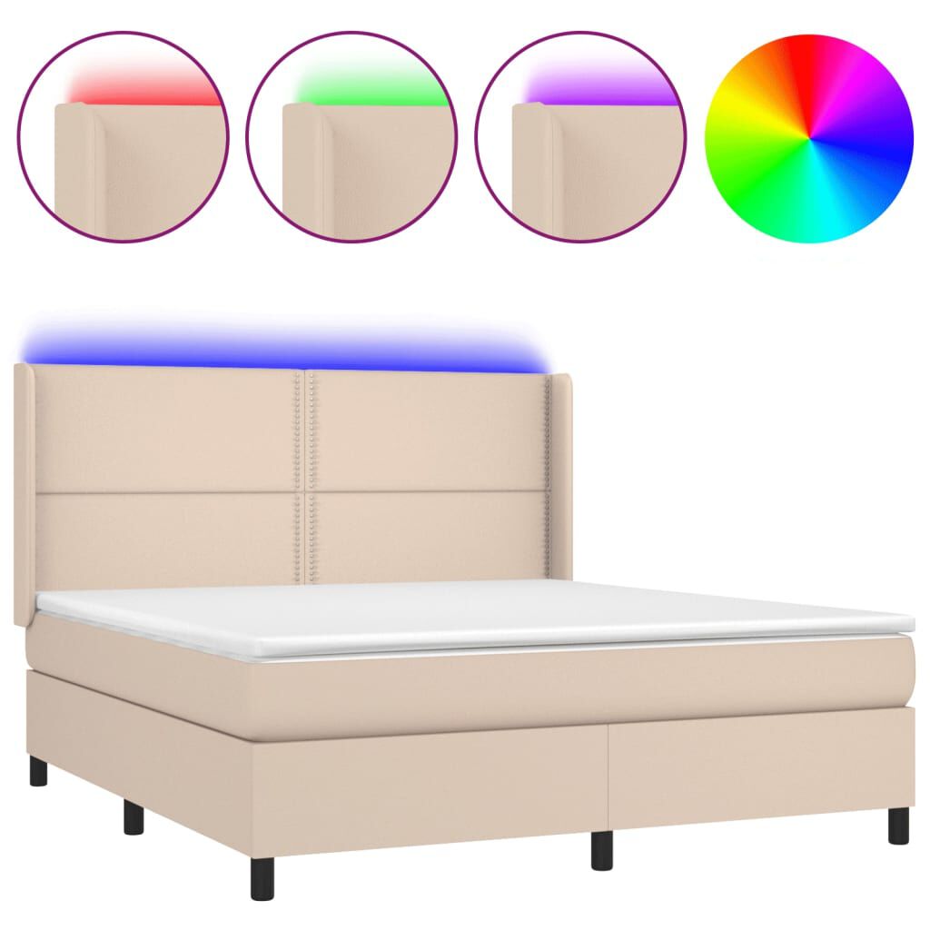 vidaXL Κρεβάτι Boxspring Στρώμα&LED Καπουτσίνο 180x200 εκ. Συνθ. Δέρμα