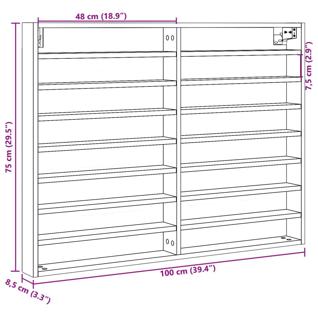 vidaXL Βιτρίνα Καφέ Δρυς 100x8,5x75 εκ. από Επεξεργασμένο Ξύλο