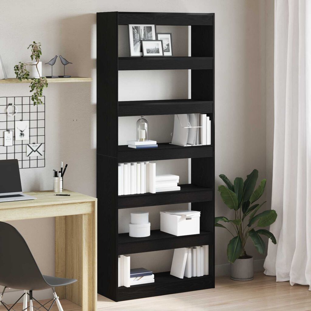 vidaXL Μαύρη Βιβλιοθήκη Μαύρη Ξύλο 80 x 30 x 198 εκ. Ραφιέρα