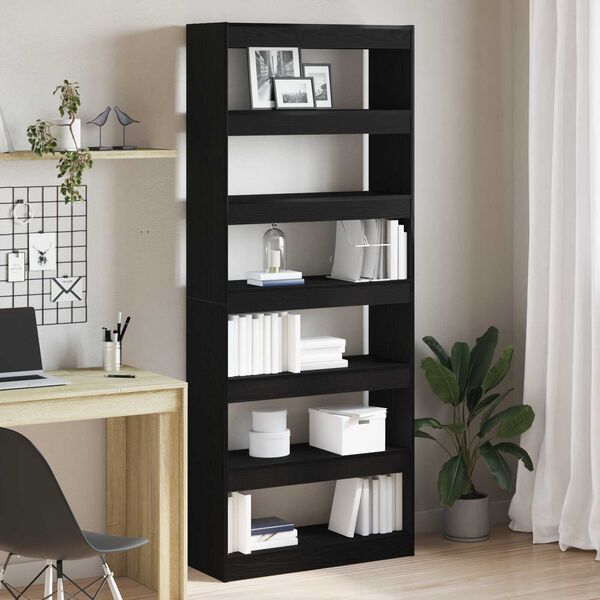 vidaXL Μαύρη Βιβλιοθήκη Μαύρη Ξύλο 80 x 30 x 198 εκ. Ραφιέρα