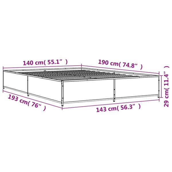 vidaXL Πλαίσιο Κρεβατιού Καπνιστή Δρυς 140x190εκ. Επεξ. Ξύλο & Μέταλλο