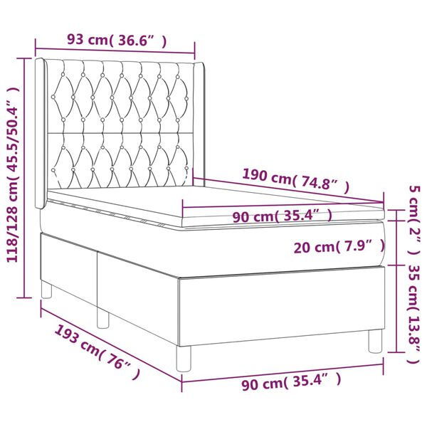 vidaXL Κρεβάτι Boxspring με Στρώμα Σκούρο Γκρι 90x190 εκ. Βελούδινο