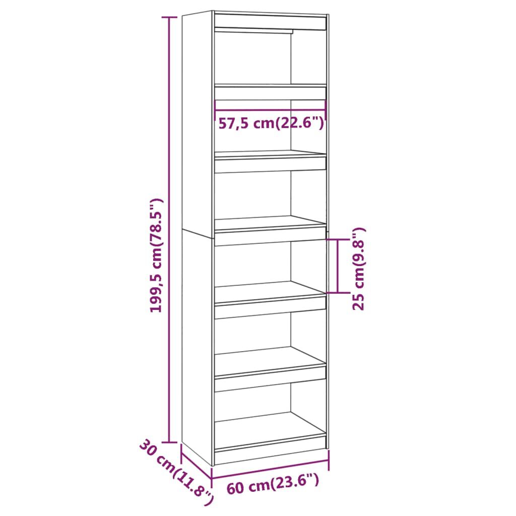 vidaXL Βιβλιοθήκη/Διαχωριστικό Χώρου Γκρι 60x30x199,5 εκ. Μασίφ Πεύκο