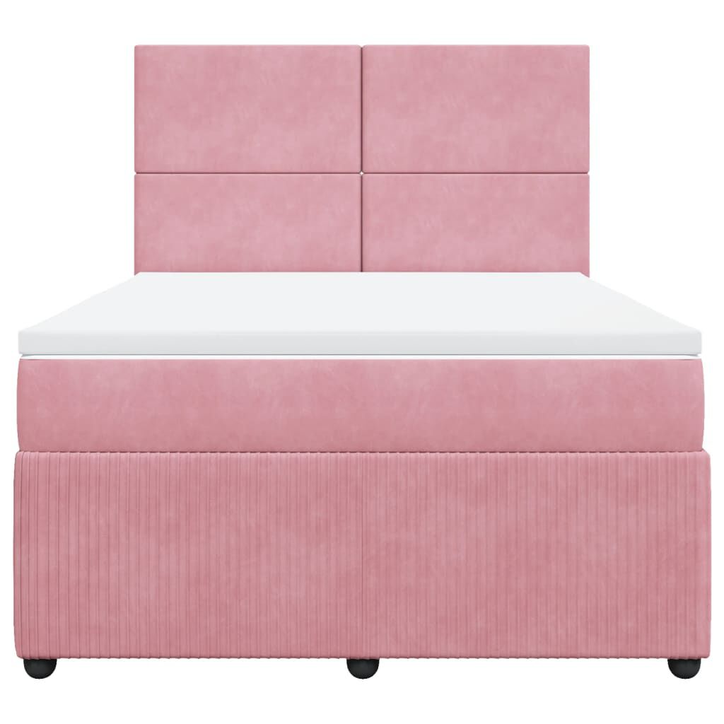 vidaXL Κρεβάτι Boxspring με Στρώμα Ροζ 140x200 εκ. Βελούδινο