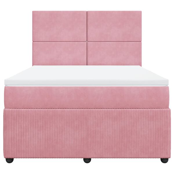 vidaXL Κρεβάτι Boxspring με Στρώμα Ροζ 140x200 εκ. Βελούδινο