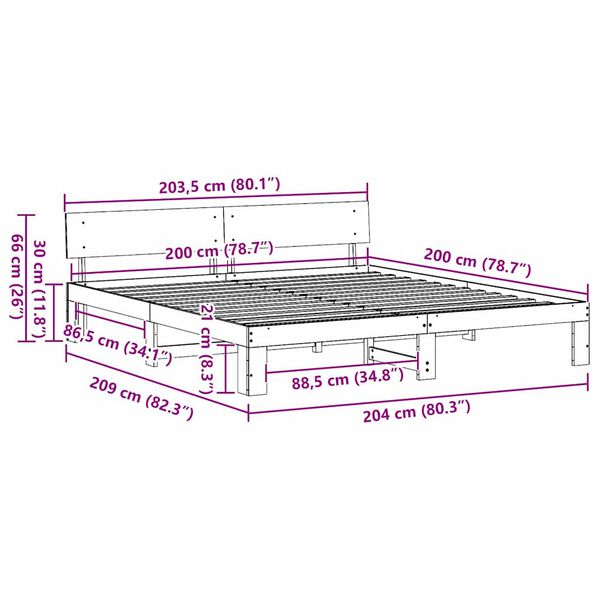 vidaXL Σκελετός Κρεβατιού Καφέ 200 x 200 cm Μασίφ ξύλο πεύκου