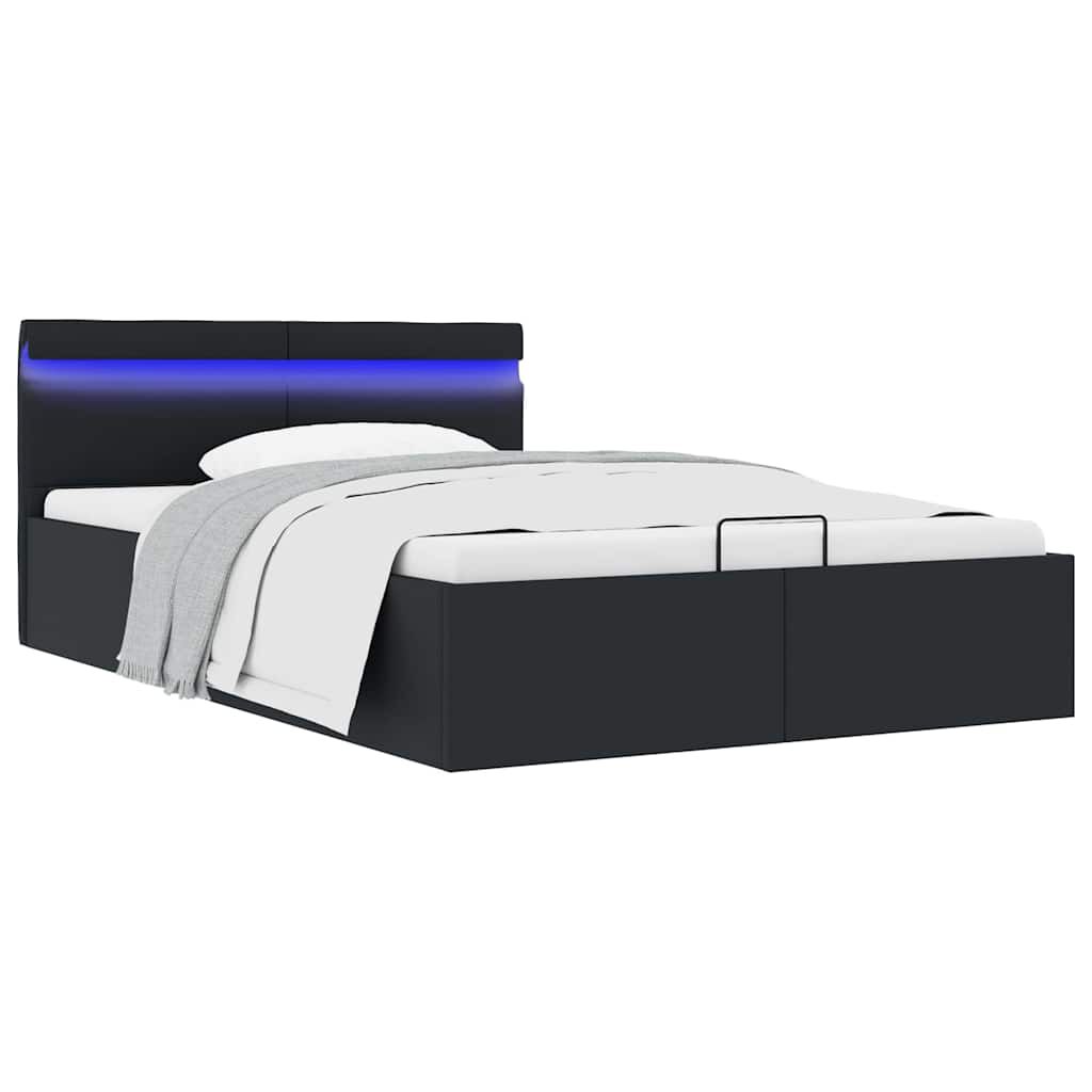 vidaXL Πλαίσιο Κρεβατιού Αποθ. Χώρο/LED Μαύρο 120x200 εκ. Δερματίνη