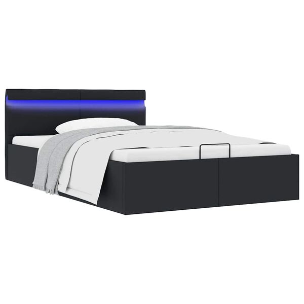 vidaXL Πλαίσιο Κρεβατιού Αποθ. Χώρο/LED Μαύρο 120x200 εκ. Δερματίνη