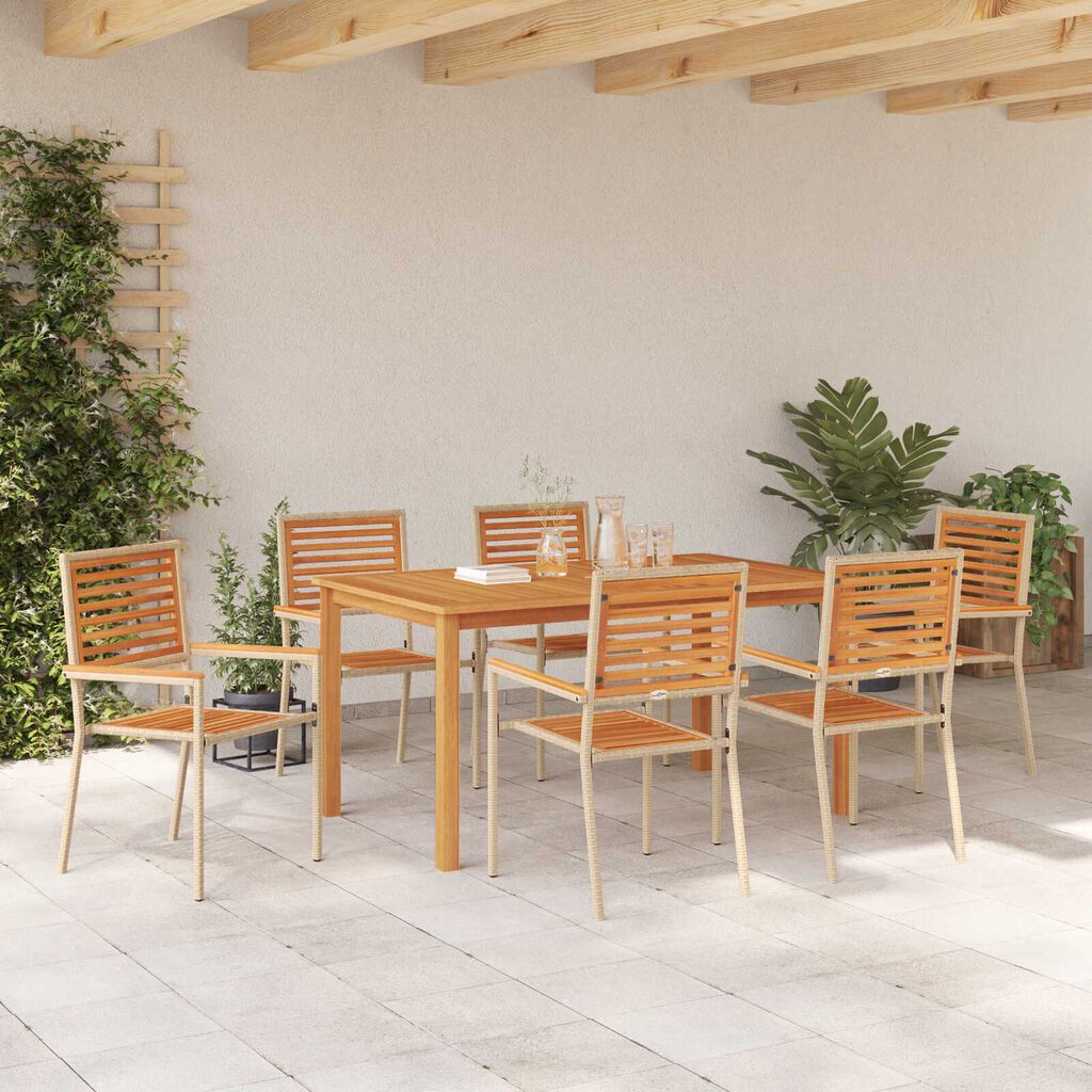 vidaXL Σέτ φαγητού για κήπο 7 pcs Μπεζ Πολυ ράταν