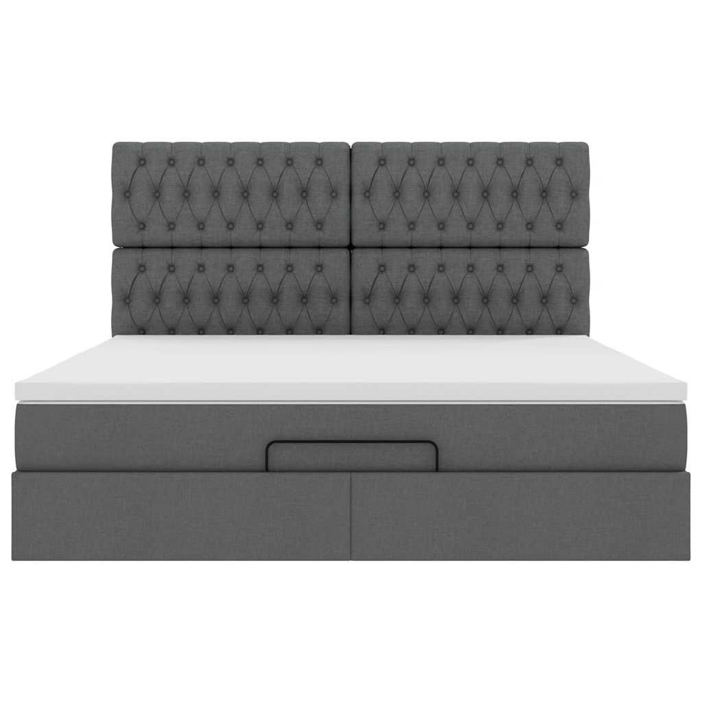 vidaXL Οθωμανικό κρεβάτι με στρώμα & LEDs Σκούρο γκρι 160x200cm ύφασμα