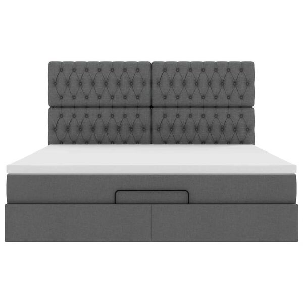 vidaXL Οθωμανικό κρεβάτι με στρώμα & LEDs Σκούρο γκρι 160x200cm ύφασμα